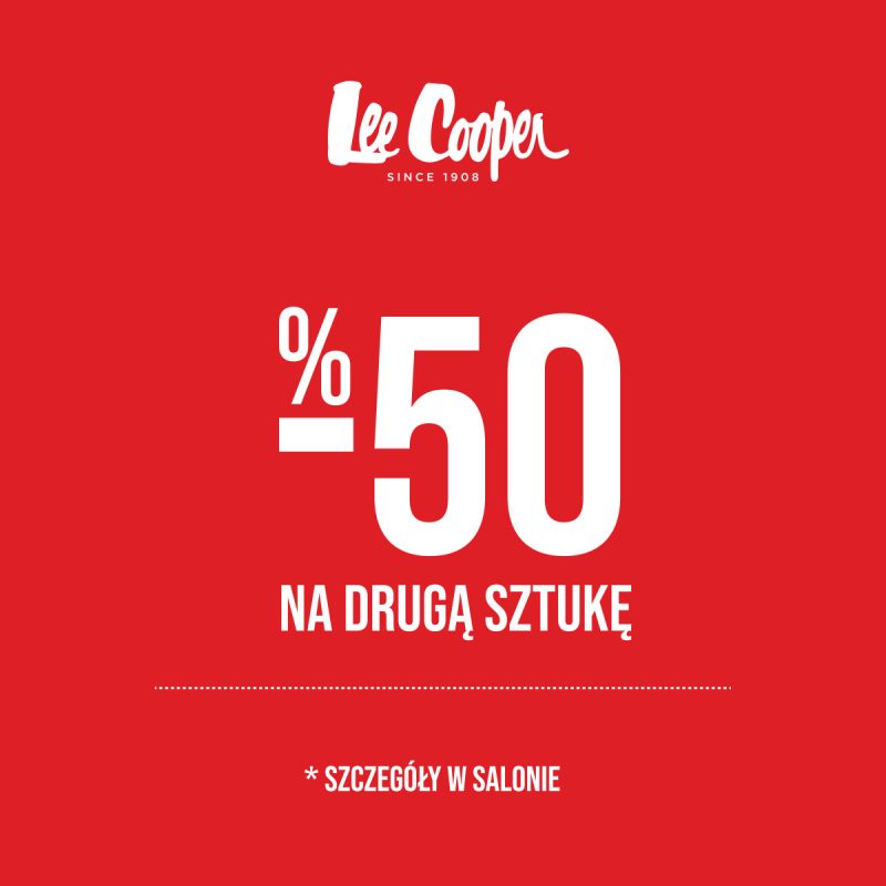 lee cooper promocja 50 procent na druga sztuke czerwone tlo