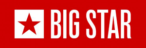 Obrazek przedstawia biały logotyp firmy Big Star na czerwonym tle