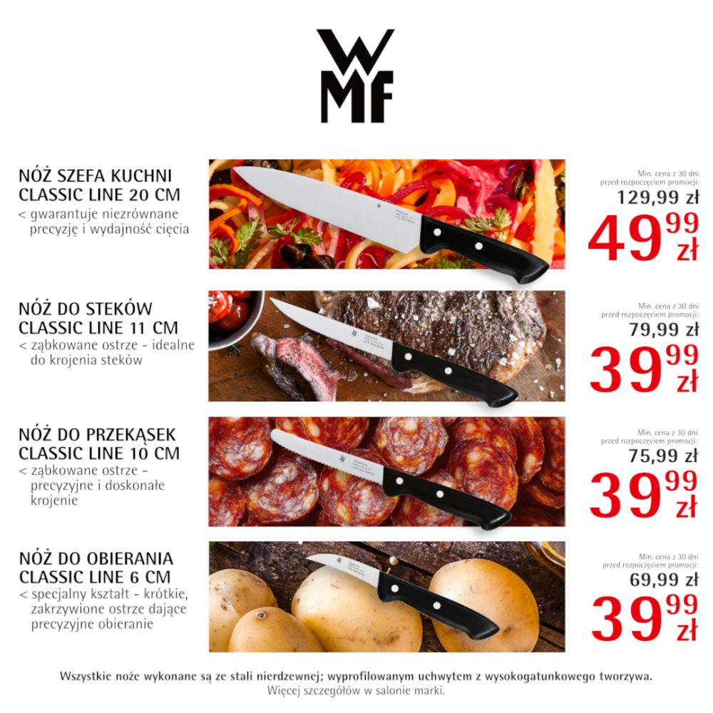 Noże kuchenne WMF Classic Line w promocji od 39,99 zł