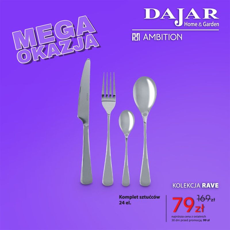 komplet sztućców 24 elementy ambition rave stalowe